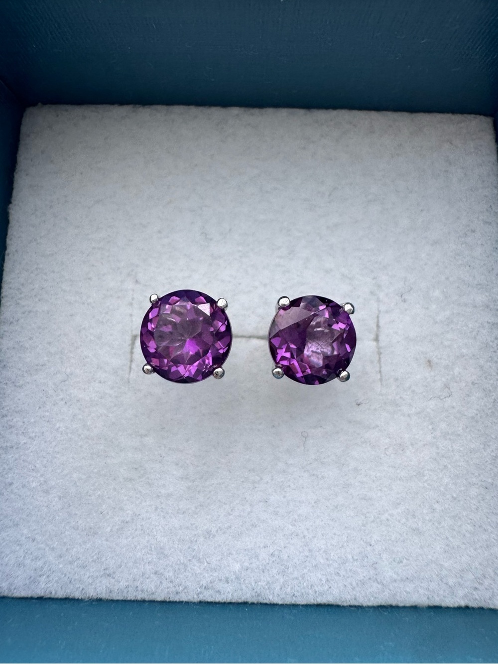 Vintage Purple Brilliant Simulated Amethyst Sterling Silver Stud Earrings